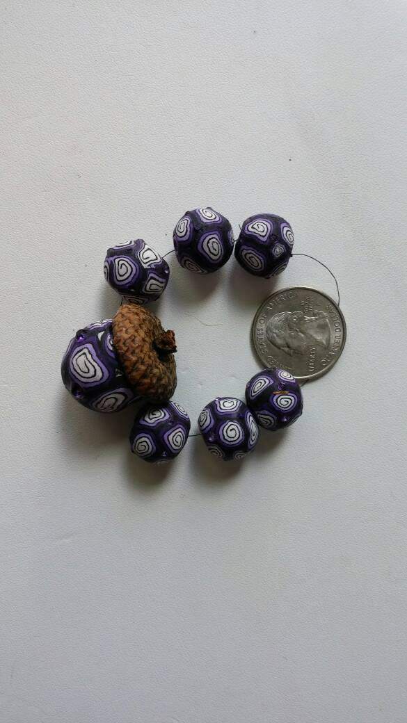 Set of 7 clay beads with acorn focal in purple – Maverick Artwork
