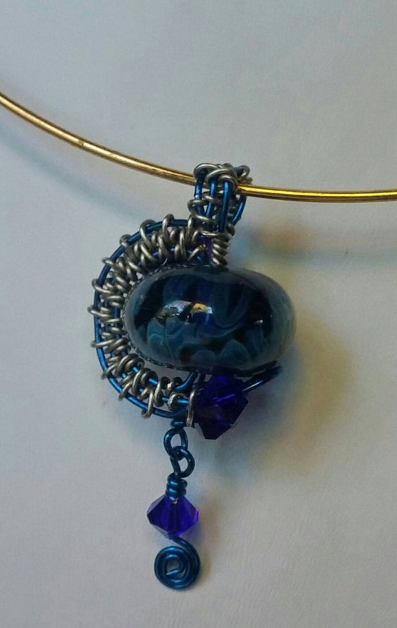 Wirewrapped beautiful blue galaxy bead pendant