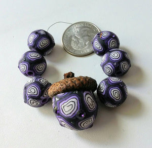 Set of 7 clay beads with acorn focal in purple
