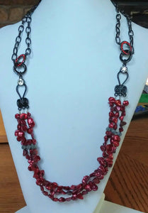 Black and Red and I mean RED Multi-strand Necklace and earring set