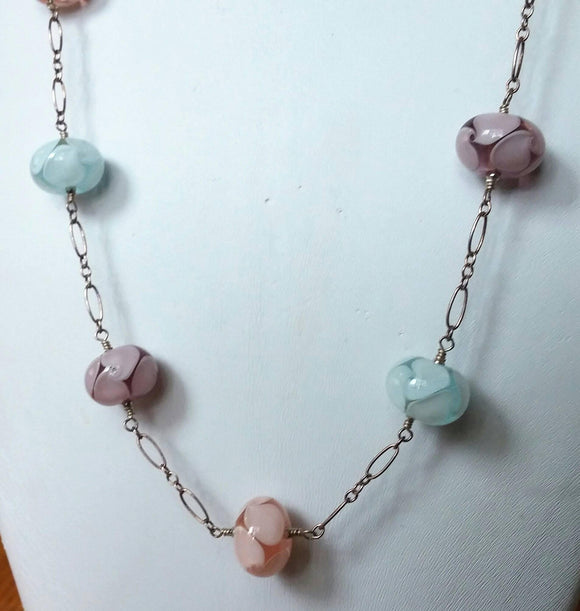 Pastel Glass Beads on Silver Chain