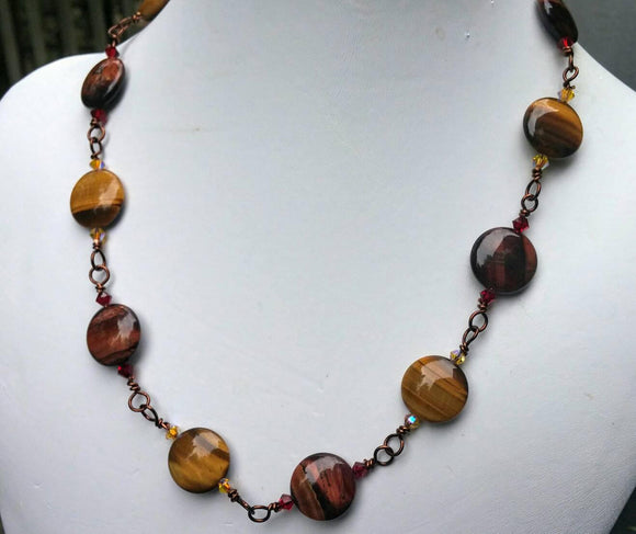 Red Tiger's Eye and Gold Tiger's Eye Handmade Chain necklace
