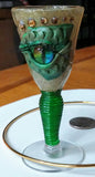 Creepy Eye Demitasse/aperitif glass in green and rainbow.  gold accents
