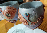 Chameleon Creepy Eye Goblet Pair-wine glass set.  Unique wine glasses.