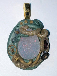 Steampunk Druzy Pendant in Green and Gold