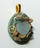 Steampunk Druzy Pendant in Green and Gold