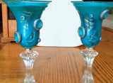Turquoise Colored Aperitif Glass Pair with Large Swarovski Crystals