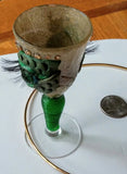 Creepy Eye Demitasse/aperitif glass in green and rainbow.  gold accents