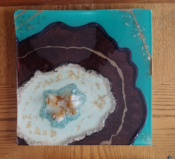 Citron Point Resin Geode painting 12 X 12