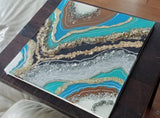 Resin Geode Painting Blue Black and Gold