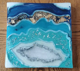 Resin Geode Painting in blues - beachy