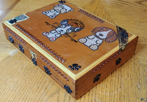 Dog and Puppy themed cigar box treasure box 10" x 7" x 2.5"