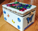 Butterfly themed cigar box treasure box 4" x 6" x 3.5"