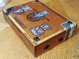 Dog and Puppy themed cigar box treasure box 10" x 7" x 2.5"