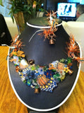 Butterfly wing garden necklace with Swarovski, copper, lucite & crystal, adjustable chain