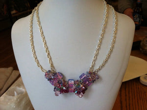 Silver and Glass- Maverick Jewels-Puffy Two-Strand dichroic glass and Crystal