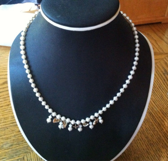 White Pearl Necklace with champagne & Swarovski accents