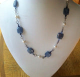 Kyanite & Pearls-Blue and White