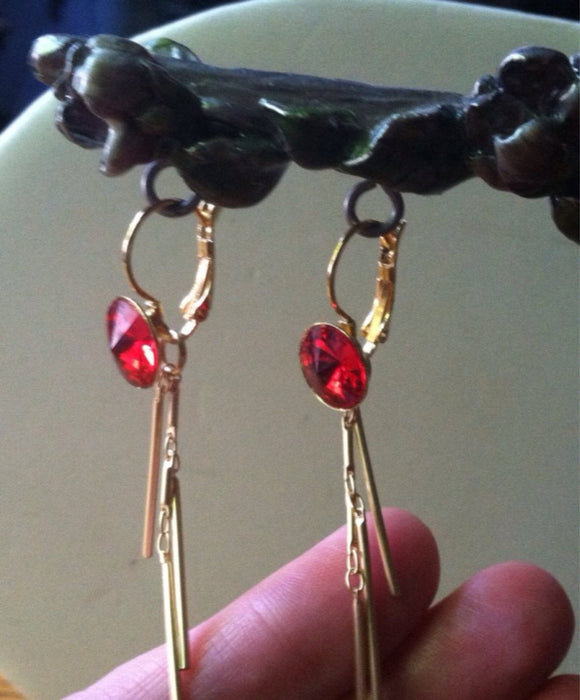 Brilliant Red Swarovski & Gold Earrings