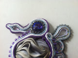 Purple Swan shibori & soutache brooch