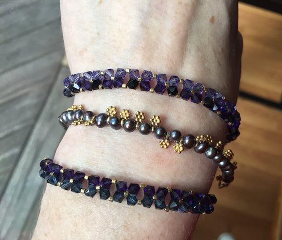 Blues, purples, & pearls bracelet set
