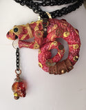 Happy Steampunk Dragon with fiery Swarovski skull pendant with chain