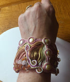 Peachy Latte shibori ribbon & soutache cuff bracelet